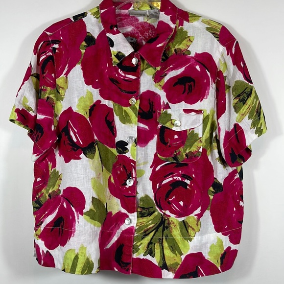 Chico's Tops - Floral Button Down Shirt - Red and Green